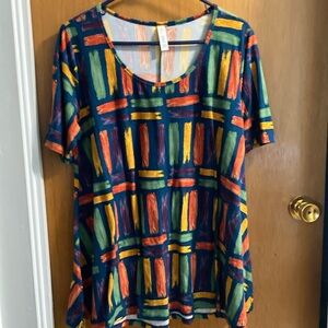 LuLaRoe Blue Yellow Graphic Short Sleeve Tee